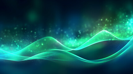 Wall Mural - abstract futuristic background with green blue glowing neon moving high speed wave lines and bokeh l