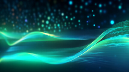 Wall Mural - abstract futuristic background with green blue glowing neon moving high speed wave lines and bokeh l