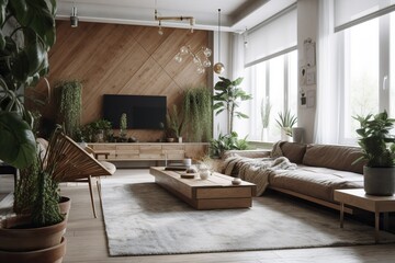 Sticker - Beautiful cosy interior with lots of interior plants. Generative Ai