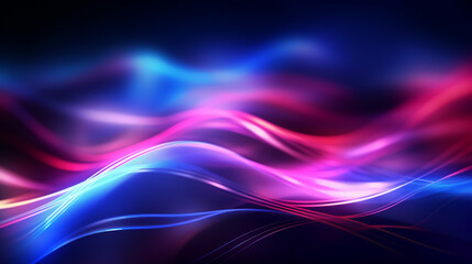 Wall Mural - abstract futuristic background with pink blue glowing neon moving high speed wave lines and bokeh li