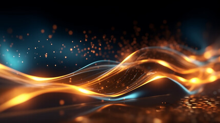 Wall Mural - abstract futuristic background with gold blue glowing neon moving high speed wave lines and bokeh li