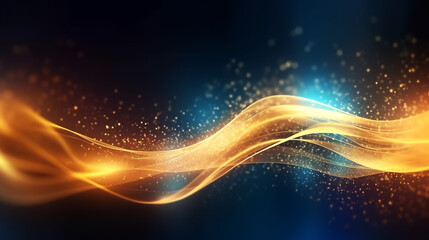 Wall Mural - abstract futuristic background with gold blue glowing neon moving high speed wave lines and bokeh li