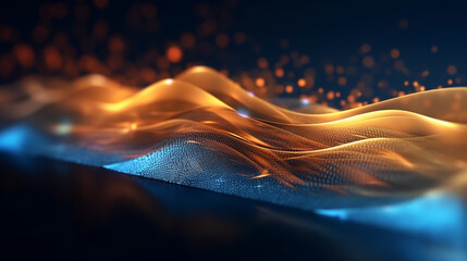 Wall Mural - abstract futuristic background with gold blue glowing neon moving high speed wave lines and bokeh li