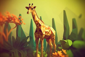 Sticker - giraffe Low poly animal style illustration generative ai