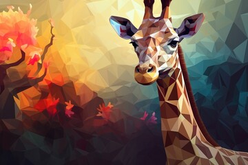 Sticker - giraffe Low poly animal style illustration generative ai