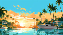 Illustration Of A Sunny Day In An American Resort Town