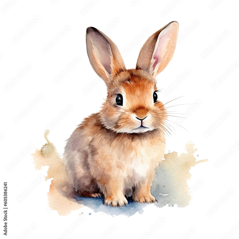 Traceable Watercolour Rabbit Watercolor little rabbit isolated on transparent background. Generative ...