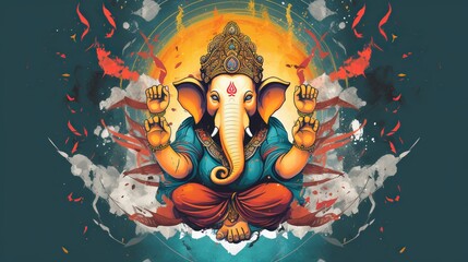 Illustration of Ganesha for Ganesha Chaturthi and Diwali, Generative Ai