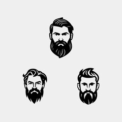 Wall Mural - Set of vector bearded men faces hipsters with different haircuts, mustaches, beards. Perfect for Silhouettes, avatars, heads, emblems, icons, labels.