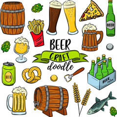 Vector craft beer doodle set colorful