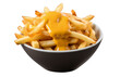 French fries with cheddar sauce on transparent background. Generative AI.