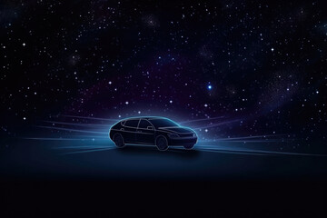 Wall Mural - futuristic digital car in cyberspace background. vehicle in space for futuristic travel. created wit
