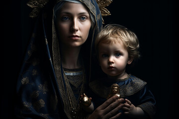 Wall Mural - Virgen del Carmen, Blessed Virgin Mary, Our Lady Nossa Senhora do Carmo, mother of God in the Catholic religion, Madonna, religion faith Christianity Jesus Christ, saints holy. Generative AI