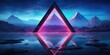 © AkimD - AI Generated. AI Generative.  3d render abstract neon background with triangular geometric frame mountaines landscape. Graphic Art