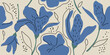 © Morena - Retro seamless floral pattern. Background with dark blue flowers with linear elements. Simple style. Flower silhouettes.