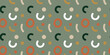 Crazy doodle lines and shapes of natural tones on green background. Cute naive seamless boho pattern. Creative minimalistic trendy hand drawn design for kids. Simple childish scribble backdrop