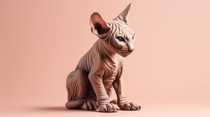 Wall Mural - hairless sphinx cat sitting isolated on pink studio background. Generative AI	