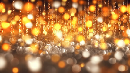 Abstract gold bokeh on black background, can use for celebration or festival. Generative ai