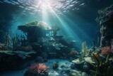 Fototapeta Do akwarium - Underwater wallpaper featuring a coral reef landscape with vibrant colors and diverse marine life. Generative AI