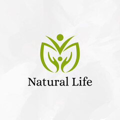 Wall Mural - Natural life logo vector, hand, person and leaf symbol.