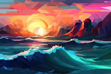 Wall Mural - sunset in the mountains Generative Ai
