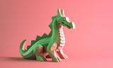 Fototapeta Dinusie - Green wooden dragon on blush pink background. Generative AI