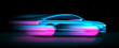 © Yaran - Moving neon glowing sport car silhouette. Vector illustration with side view on high speed moving car with glowing silhouette. Concept of modern and fast electric vehicle.