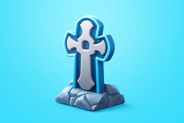 Wall Mural - 3d illustration of tombstones on blue background