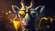 Giraffe 3d digital mit Shake und Sonnenbrille Cocktail, Generative AI 