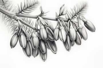 Pencil drawing of isolated kowhai flowers with clipping path. Generative AI