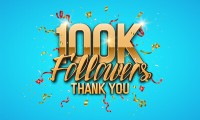 Sticker - 100000 followers. Poster for social network and followers. Vector template for your design.