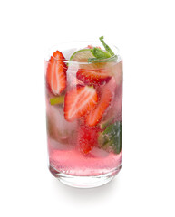 Wall Mural - Glass of fresh strawberry mojito isolated on white background