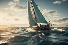 3d Model Of A Boat Sailing On Water. Generative AI