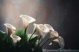 Soft backdrop of calla lilies with blank space. Generative AI