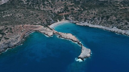 Wall Mural - Aegean sea coast with rocky reef of Datca peninsula in Turkey, aerial wide shot