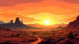 Fototapeta Natura - sunset over the mountains in the desert