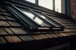 Close-up of a new roof window with roller shutter. Generative AI