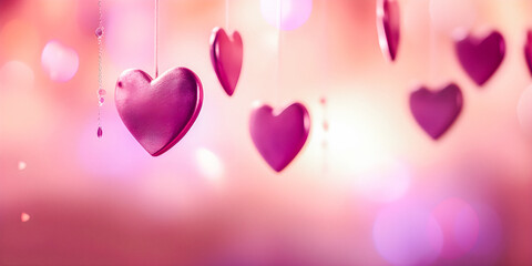 Wall Mural - Soft focus dreamy pastel color background with copy space, heart shapes, valentine, love, sweet candy