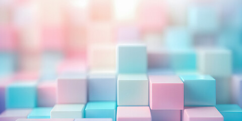 Wall Mural - soft focus dreamy pastel color background with copy space, 3d block geometry, presentation backgroun