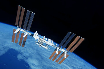 Wall Mural - international space station in earth's orbit. elements of this image furnishing nasa.