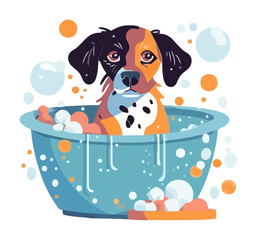 Poster - Cute puppy sitting in bathtub