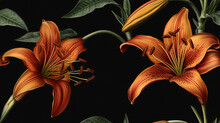 Vintage Orange Lily Flowers Seamless Background,generative Ai.