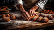 chef pâtissier dans une pâtisserie concept de préparation de pâtisseries manuelles traditionnelles dans une boulangerie traditionnelle, cookies, générateur IA