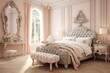 Parisian-inspired cozy dreamy bedroom with a tufted headboard, ornate mirrors, and elegant accents, channeling a sense of romance and sophistication - Generative AI