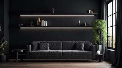 Canvas Print - black modern living room