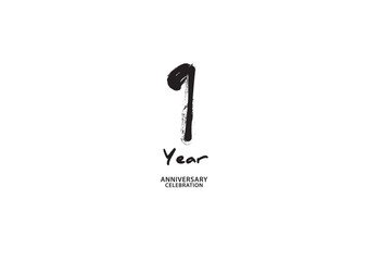 1 year anniversary celebration logotype on white background for poster, banner, flyer, invitations or greeting card, 1 number logo design, 1st Birthday invitation, anniversary vector template