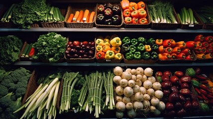 Wall Mural - Fresh vegetable section of the supermarket, generative ai
