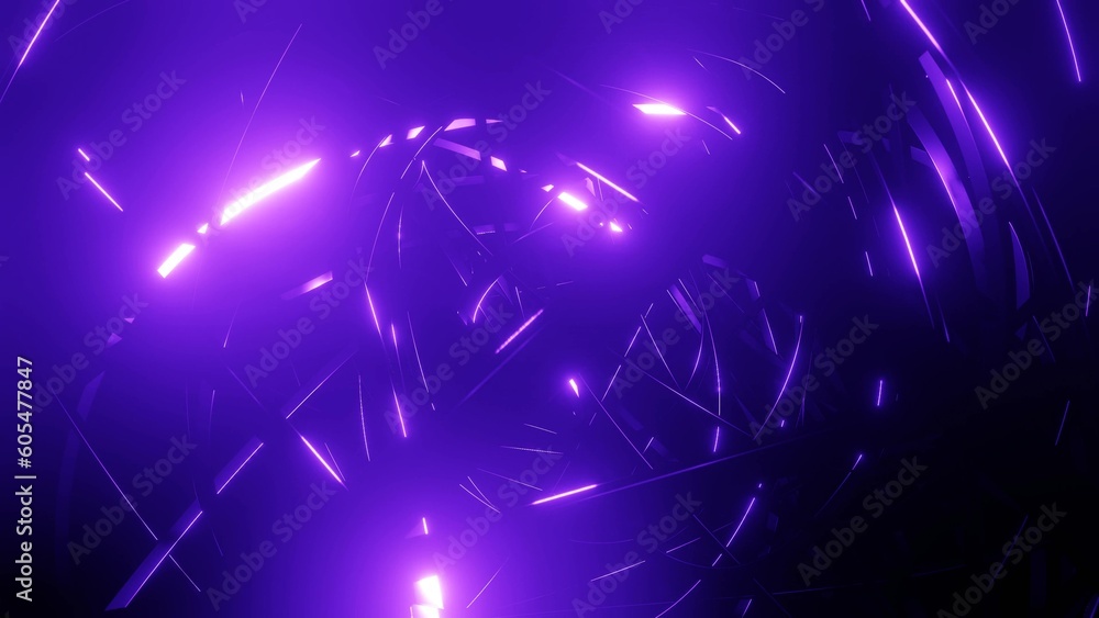 3d render. intersection of wire with purple neon glow on faces crossing ...
