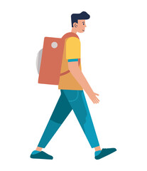 Poster - man carrying a backpack walking