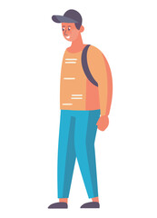 Poster - young man wearing bagpack walking